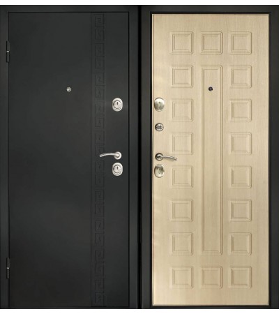 Дверь металлическая Сити черный графит/беленый дуб