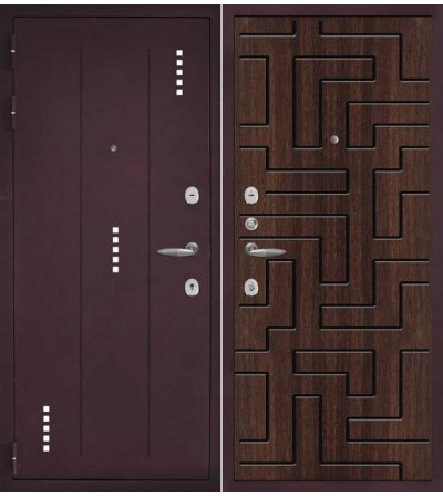 Дверь металлическая МАКСИМА NS-3 рубин бордовый/орех темный "27"
