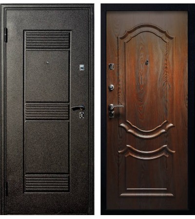 Дверь металлическая Венеция черный шелк/венге с патиной 3D